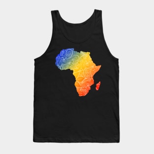 Colorful mandala art map of Africa with text in blue, yellow, and red Tank Top